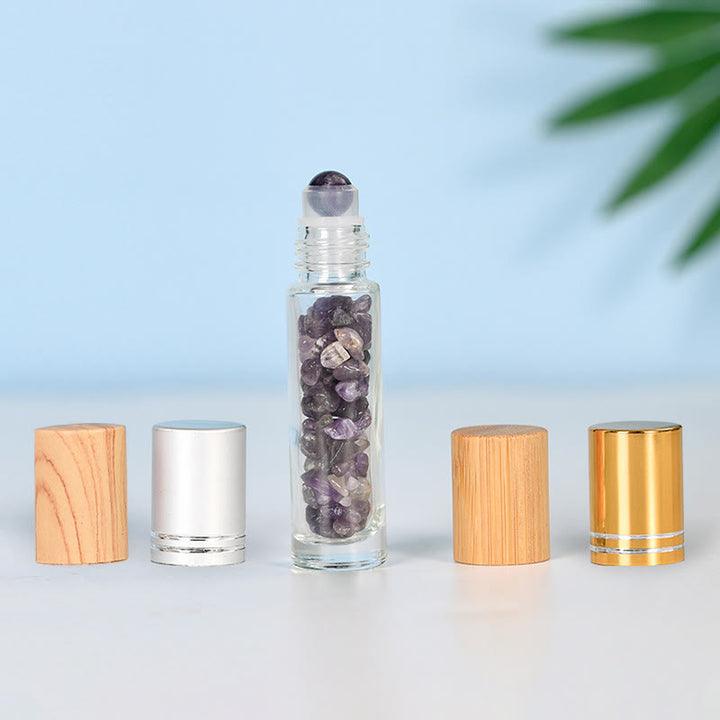 Bouteille d'huile essentielle à bille en cristal Olivenorma avec décoration en pierres précieuses