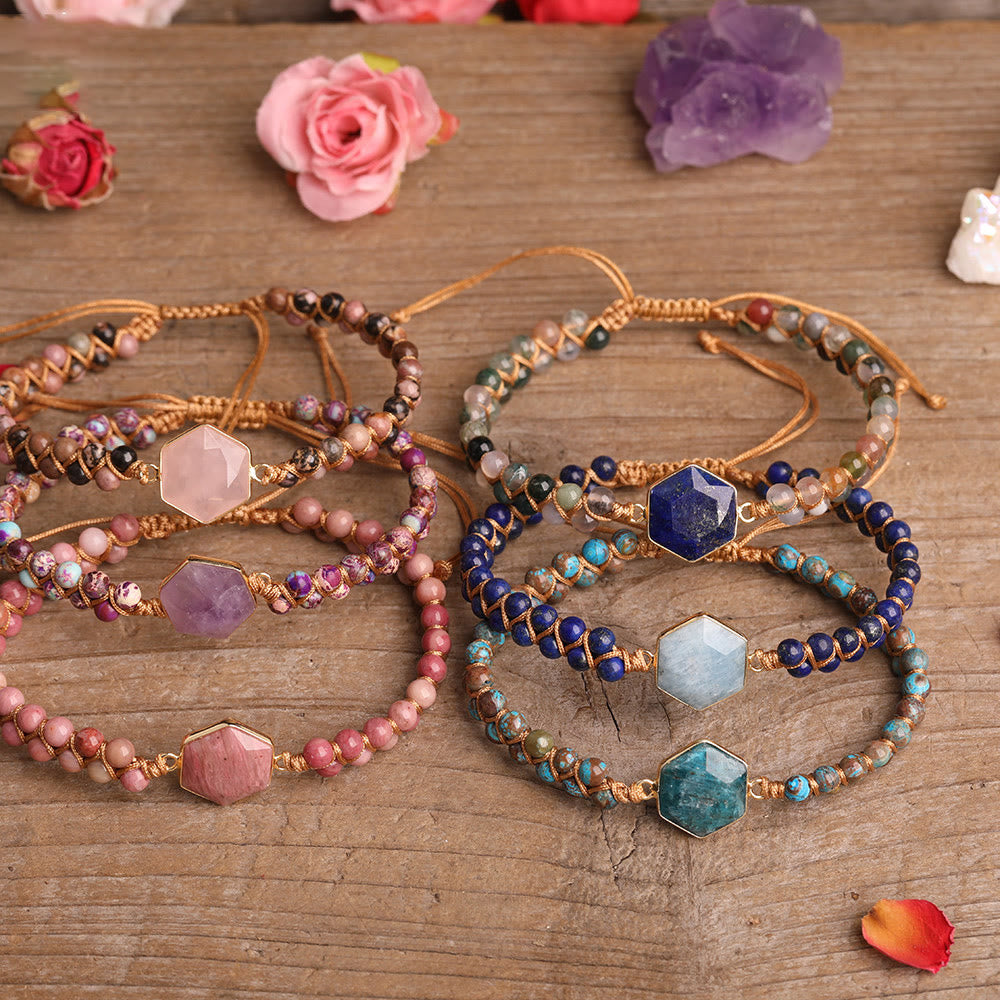 Bracelet tressé en perles hexagonales en cristal brut Olivenorma