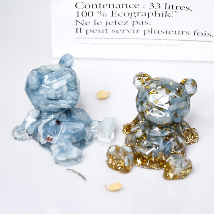 Décoration en pierre précieuse en forme d'ours avec miroir en cristal Olivenorma