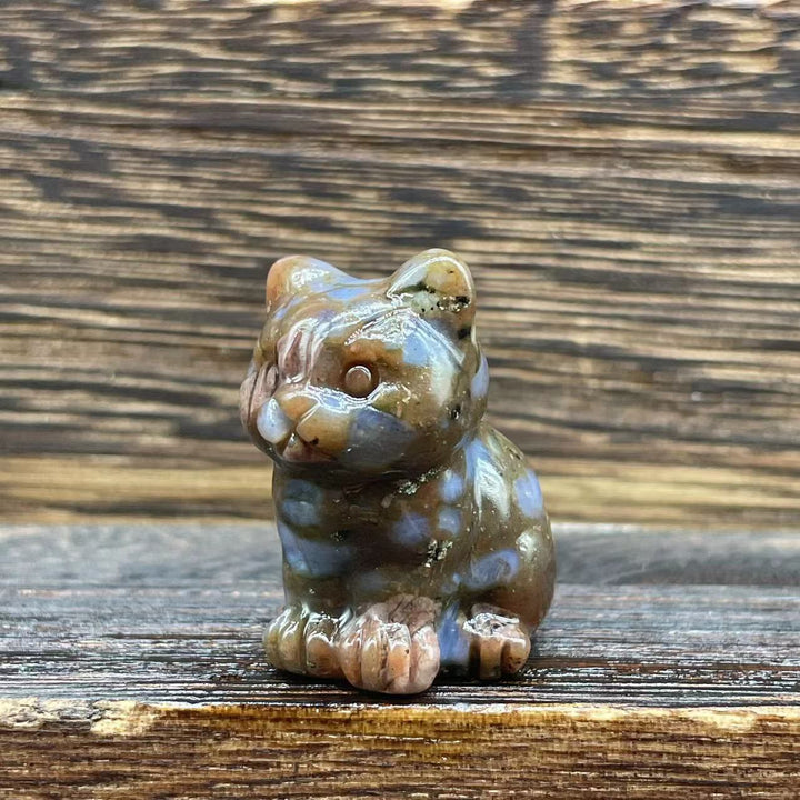 Décoration en pierre précieuse en forme de chaton mignon de 1,2 pouce en pierre naturelle Olivenorma 