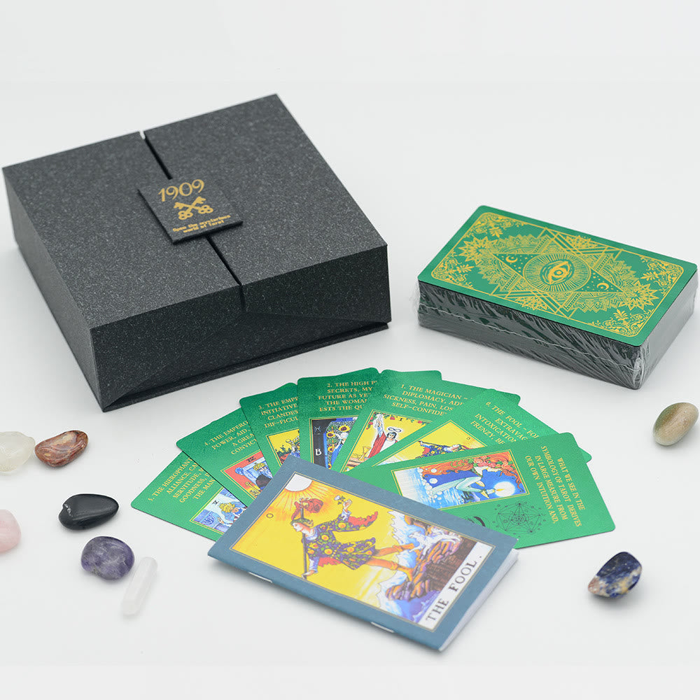 Jeu de cartes de tarot avec nappe en cristal de feuille Olivenorma