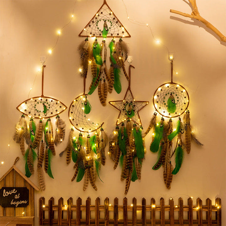 Perles en bois vert naturel Olivenorma Attrape-rêves en plumes de paon 