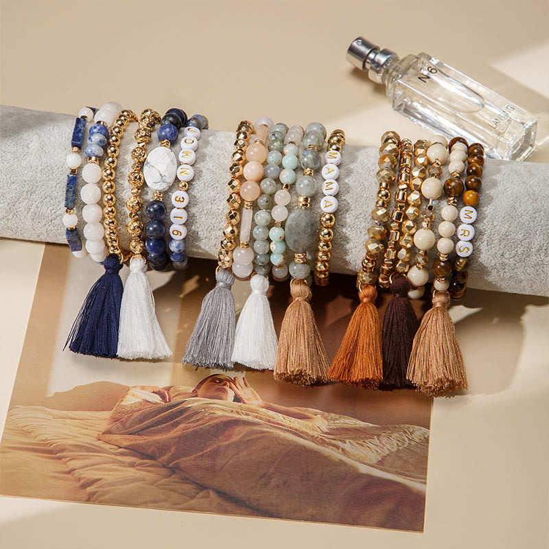 Olivenorma Lot de 6 bracelets en cristal naturel gravés