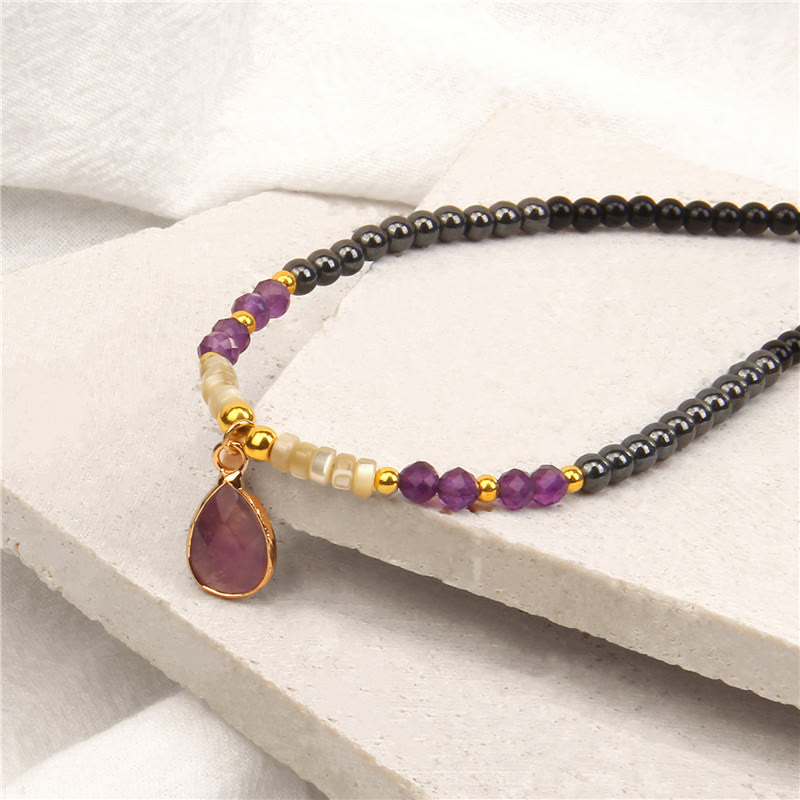 Collier pendentif en pierre précieuse en verre à facettes en obsidienne naturelle Olivenorma