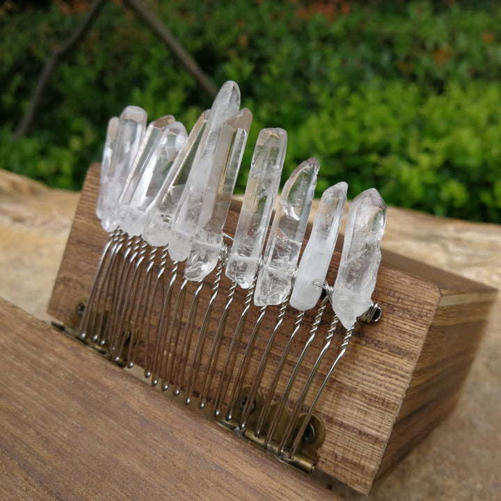 Peigne à cheveux en forme de U en cristal naturel avec couronne en cristal