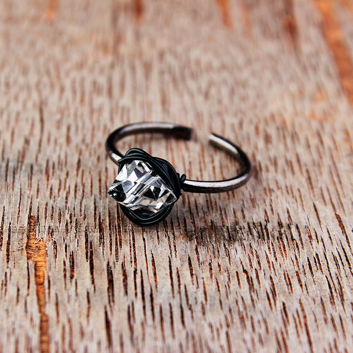 Bague enroulée en fil de cristal et pierre naturelle faite à la main Olivenorma