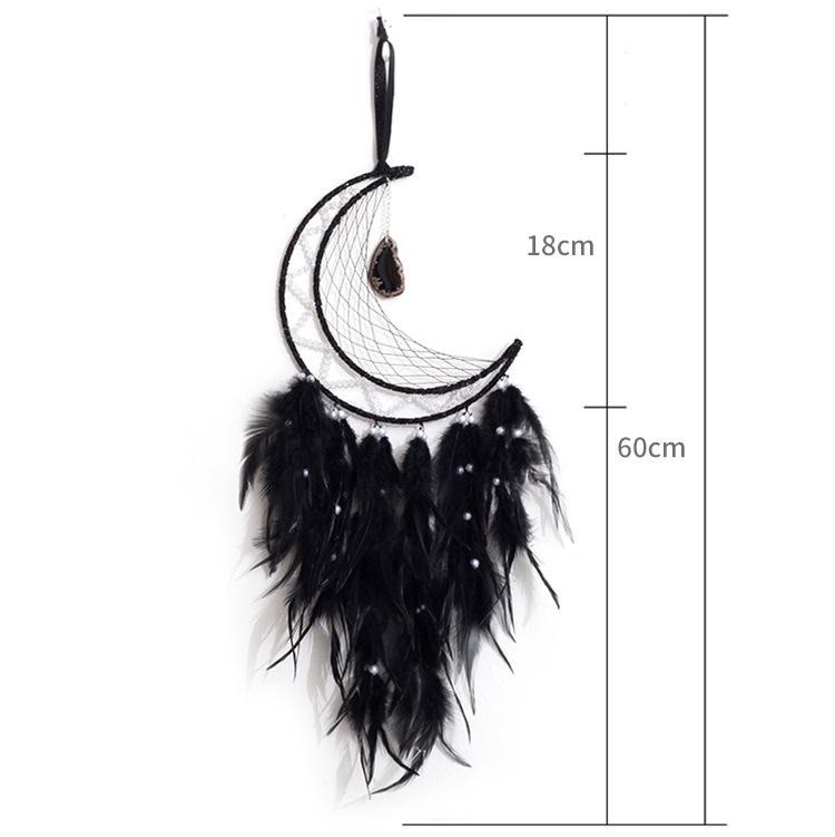 Pendentif Olivenorma en onyx noir et attrape-rêves en plumes noires