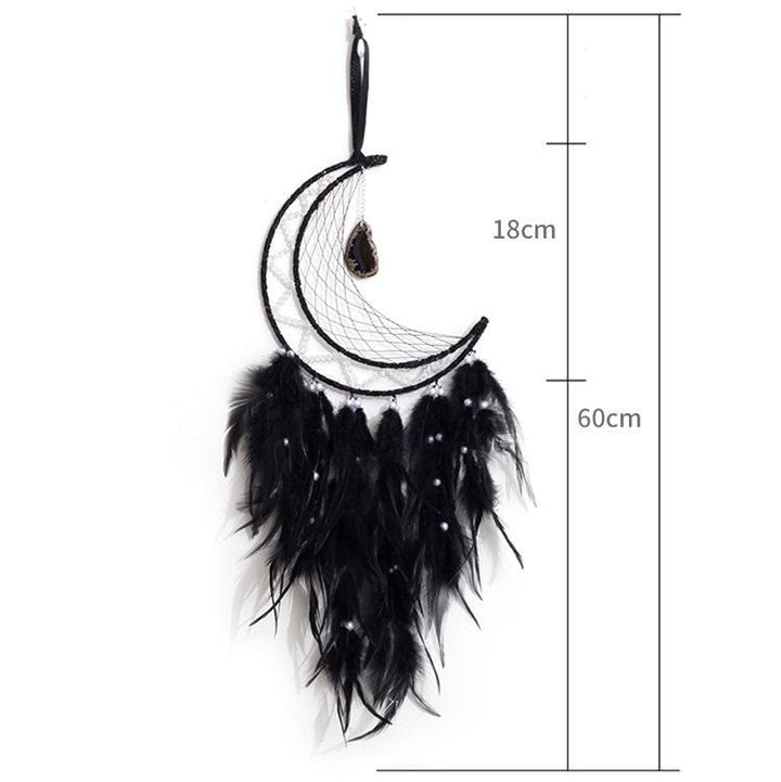 Pendentif Olivenorma en onyx noir et attrape-rêves en plumes noires