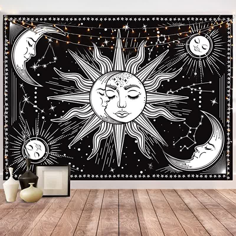 Tapisserie murale à suspendre style rétro avec motif soleil et lune de Olivenorma