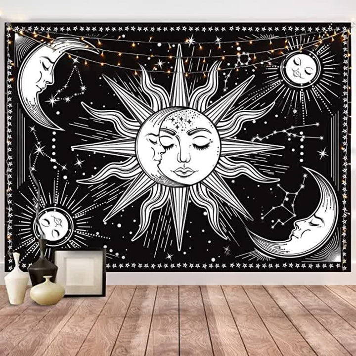 Tapisserie murale à suspendre style rétro avec motif soleil et lune de Olivenorma