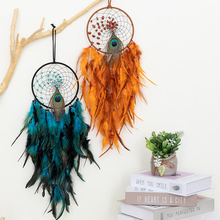 Attrape-rêves en agate rouge et turquoise avec plumes de paon Olivenorma - image 7