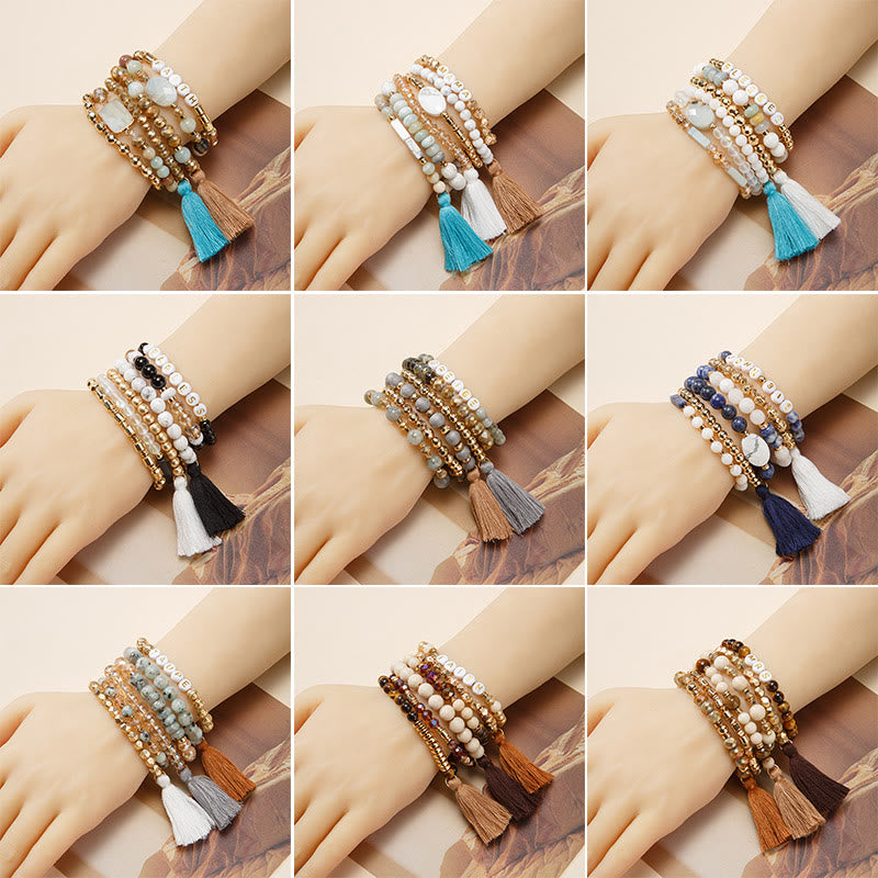 Olivenorma Lot de 6 bracelets en cristal naturel gravés