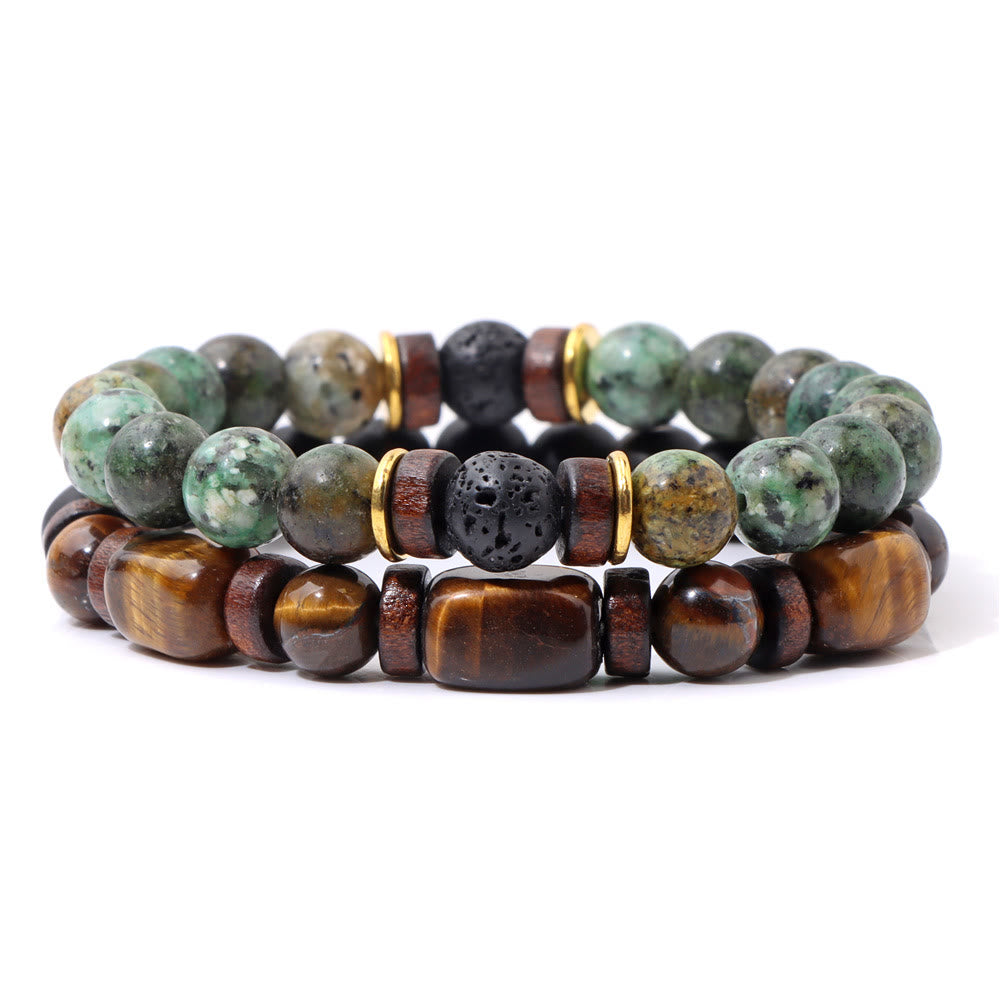 Ensemble de bracelets en pierre d'œil de tigre turquoise africaine Olivenorma