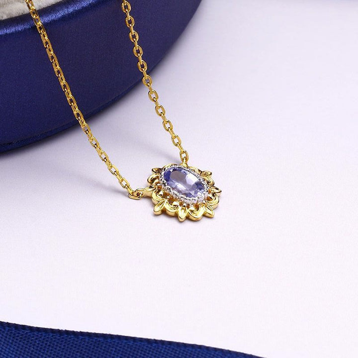 Collier pendentif simple et rétro de style européen avec saphir Olivenorma 