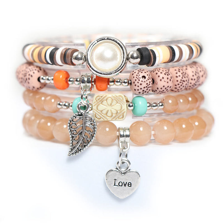 Ensemble de bracelets à breloques en forme de cœur et de feuille Olivenorma 