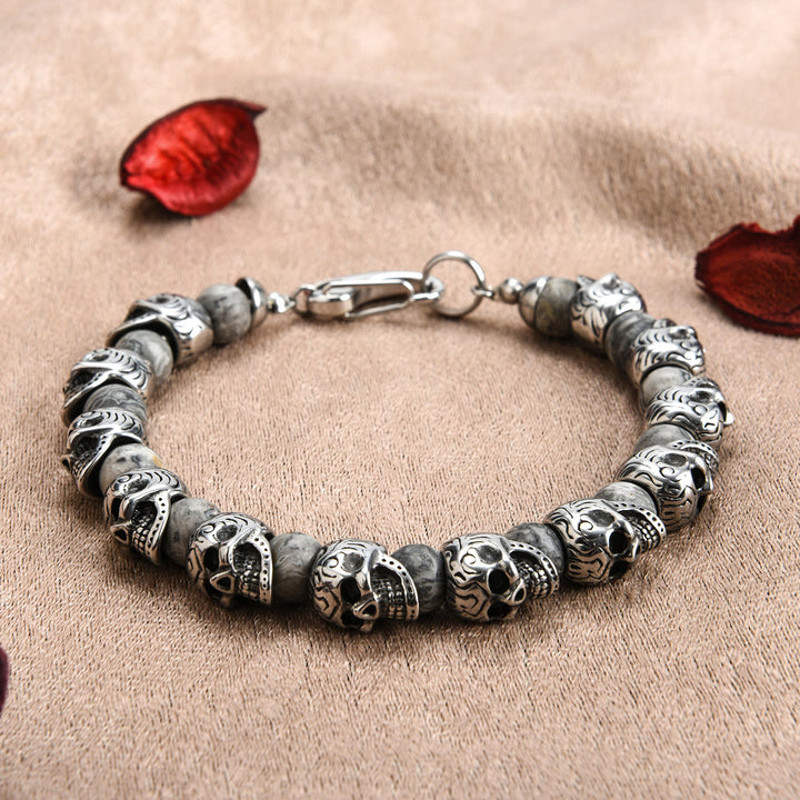 Bracelet Olivenorma en acier inoxydable fait main avec œil de tigre naturel