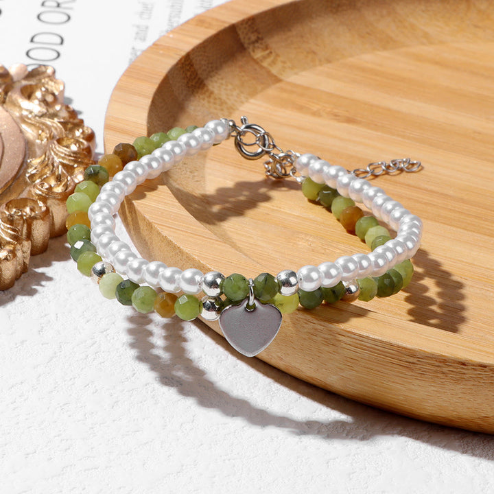 Bracelet double couche avec breloque en forme de cœur et pierre à facettes Olivenorma