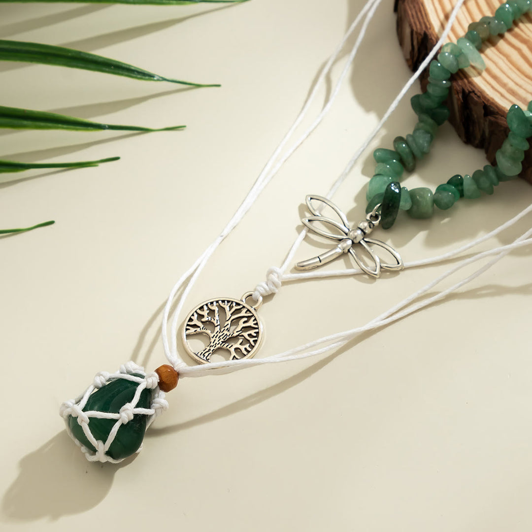 Ensemble de colliers avec pendentif en obsidienne et arbre de vie contre le mauvais œil Olivenorma 