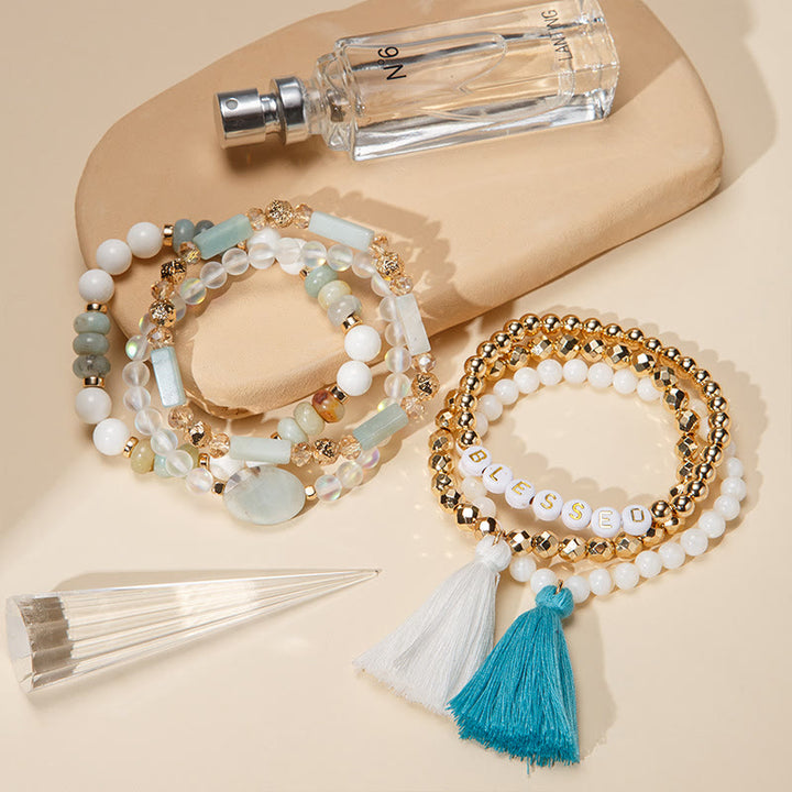 Olivenorma Lot de 6 bracelets en cristal naturel gravés