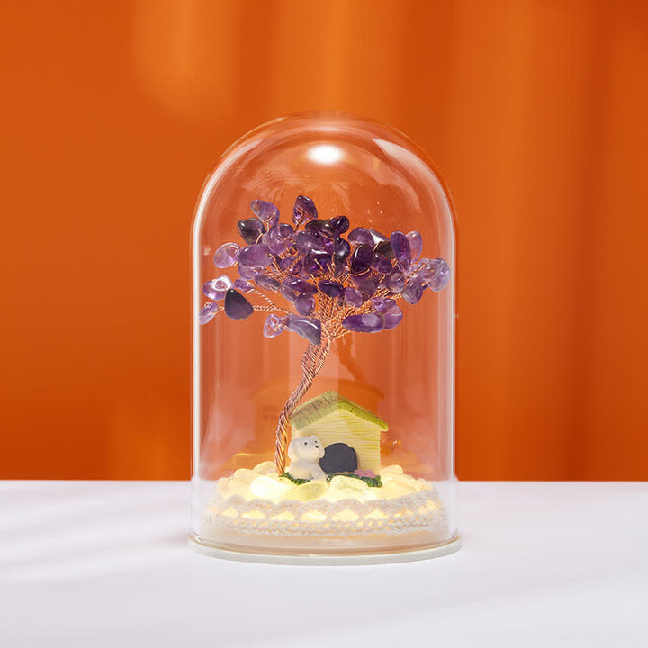 Décoration d'arbre Feng Shui avec couvercle en verre cristal naturel Olivenorma 