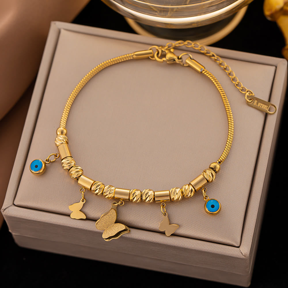 Collier bracelet enroulé fantaisie mauvais œil turquoise doré Olivenorma