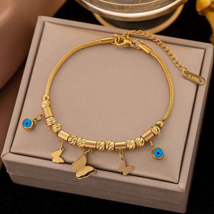 Collier bracelet enroulé fantaisie mauvais œil turquoise doré Olivenorma