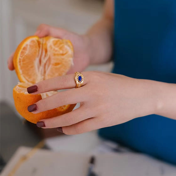 Bague ajustable vintage en lapis-lazuli Olivenorma 