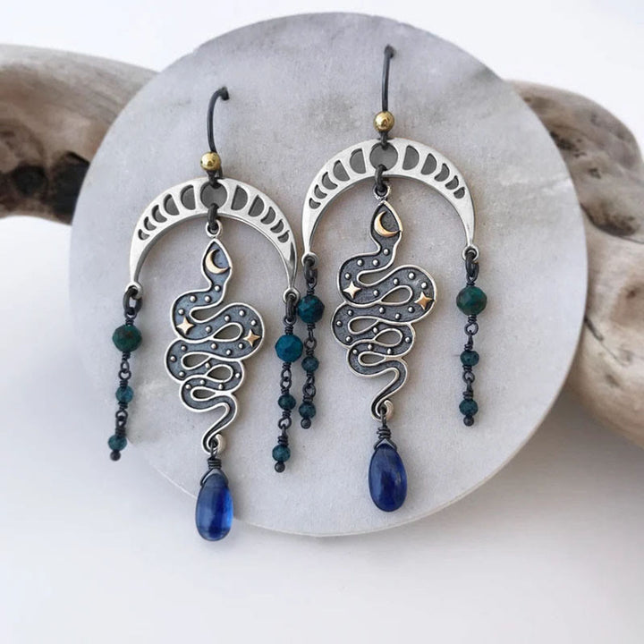 Boucles d'oreilles Olivenorma Moon Star Snake Boucles d'oreilles pendantes en saphir