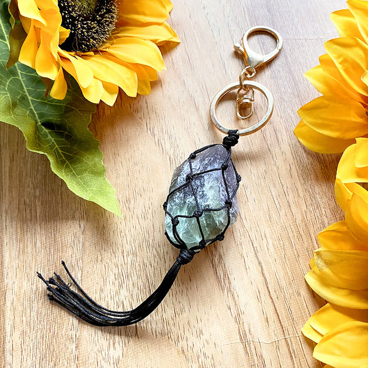 Porte-clés pour téléphone portable en pierre de cristal naturel brut Olivenorma
