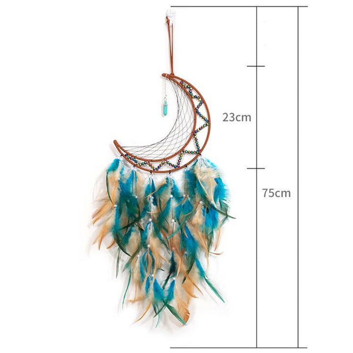 Pendentif turquoise Olivenorma en perles d'hématite et plumes de lune attrape-rêves 