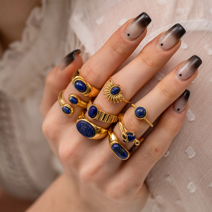 Ensemble de bagues vintage en acier titane et lapis-lazuli Olivenorma Court 