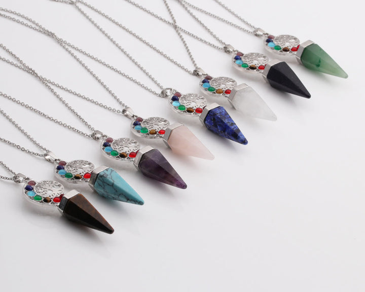 Collier avec pendentif arbre de vie en cristal hexagonal Olivenorma