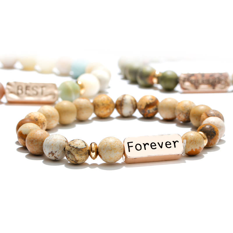 Ensemble de 3 bracelets gravés Olivenorma Natural Gemstone Best Friend Forever 