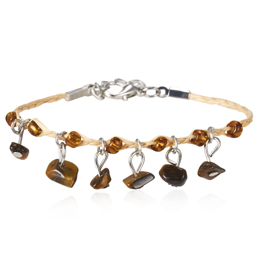Bracelet tressé en gravier avec pompon en obsidienne et améthyste œil de tigre Olivenorma