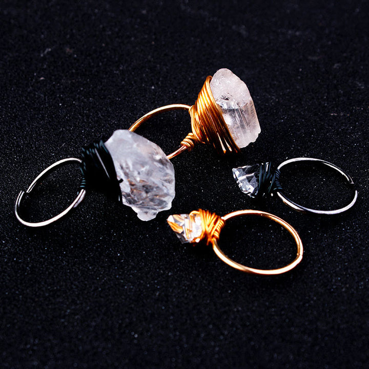 Bague enroulée en fil de cristal et pierre naturelle faite à la main Olivenorma