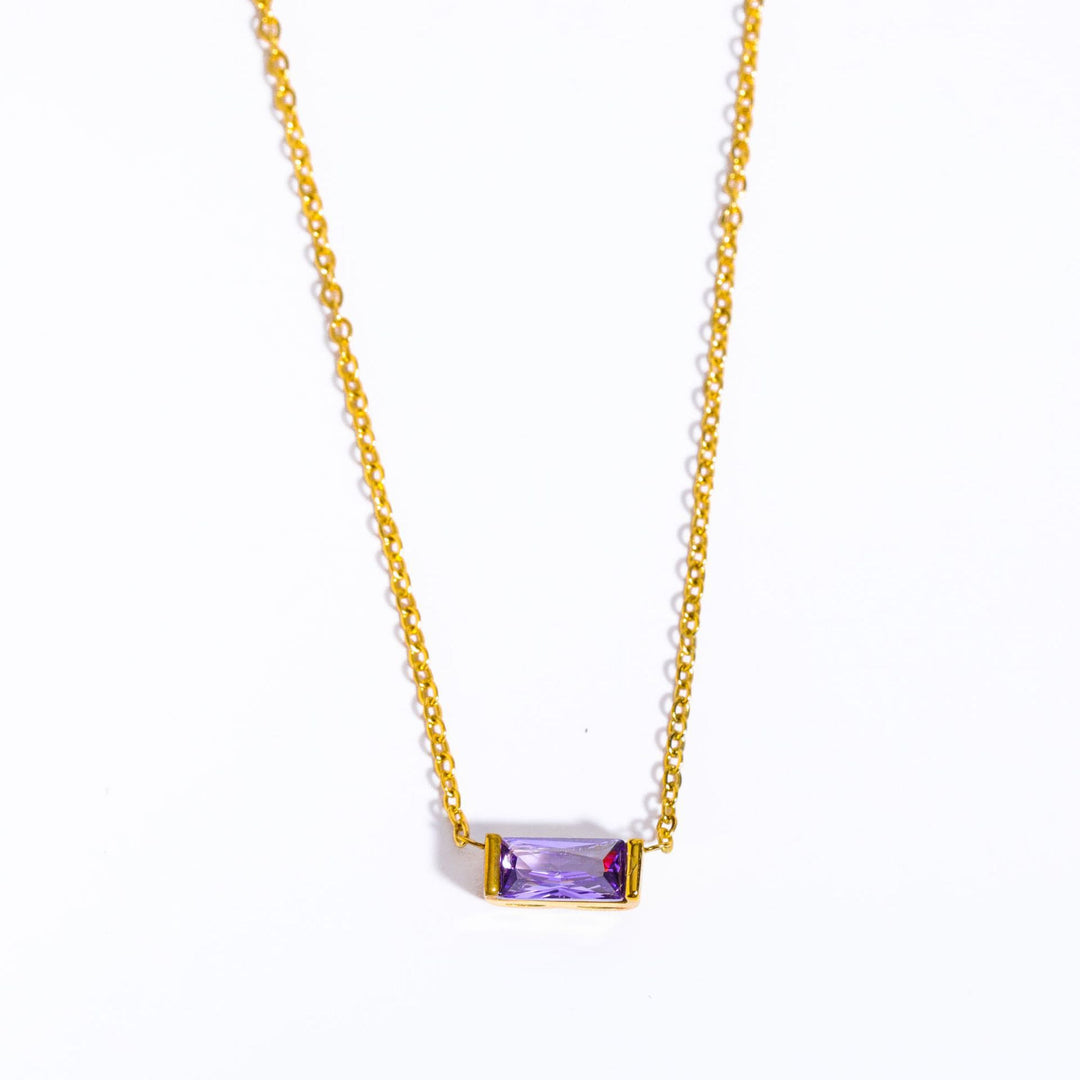 Collier pendentif rectangulaire simple en acier inoxydable avec pierre de naissance Olivenorma 