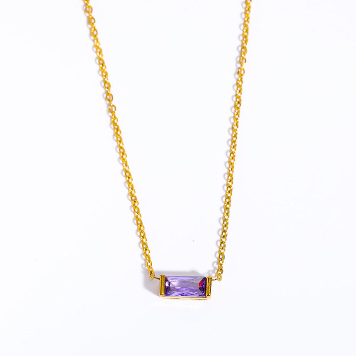 Collier pendentif rectangulaire simple en acier inoxydable avec pierre de naissance Olivenorma 