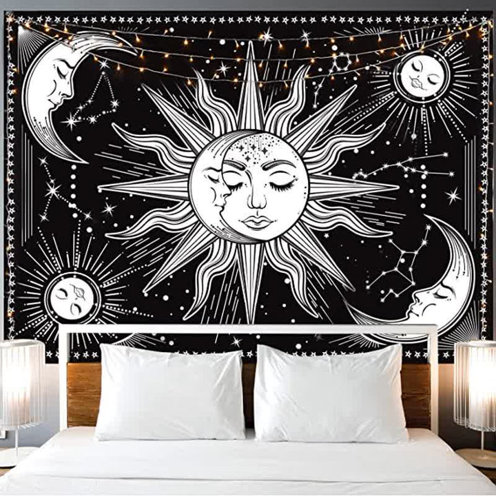 Tapisserie murale à suspendre style rétro avec motif soleil et lune de Olivenorma