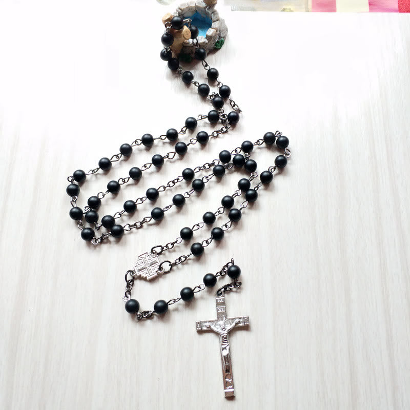 Collier chapelet en onyx noir brossé Olivenorma
