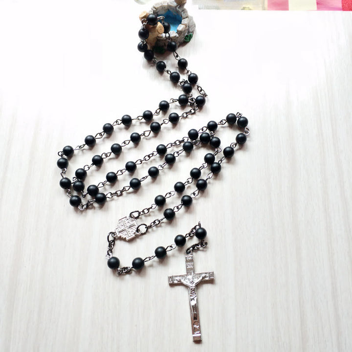 Collier chapelet en onyx noir brossé Olivenorma