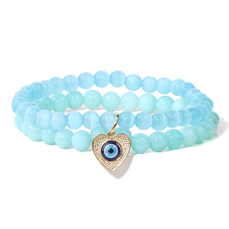 Bracelet double couche avec pendentif mauvais œil en pierre œil de chat Olivenorma