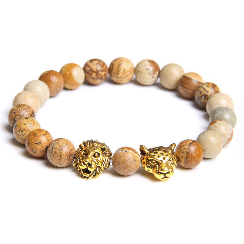 Bracelet de perles en œil de tigre et panthère de lion Olivenorma 